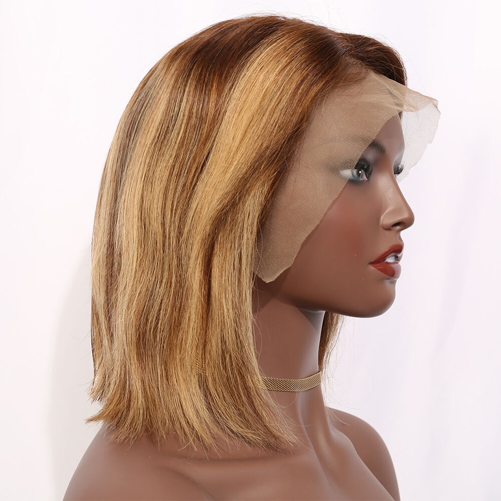 Mochahair Short Bob Ombre 4/27 Color Straight Hair Lace Front  Wigs Brazilian Remy Hair Pre-Plucked Wigs Middle Ratio 8”-16"