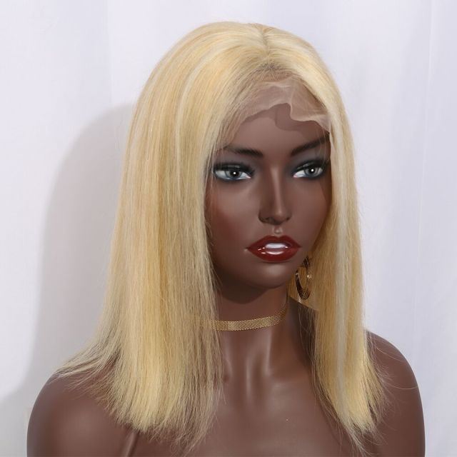 Mocha Hair Human Hair  Lace Front Wigs Pre Plucked Natural Hairline With Baby Hair #613 BoBo Straight Brazilian Remy  Hair Wigs