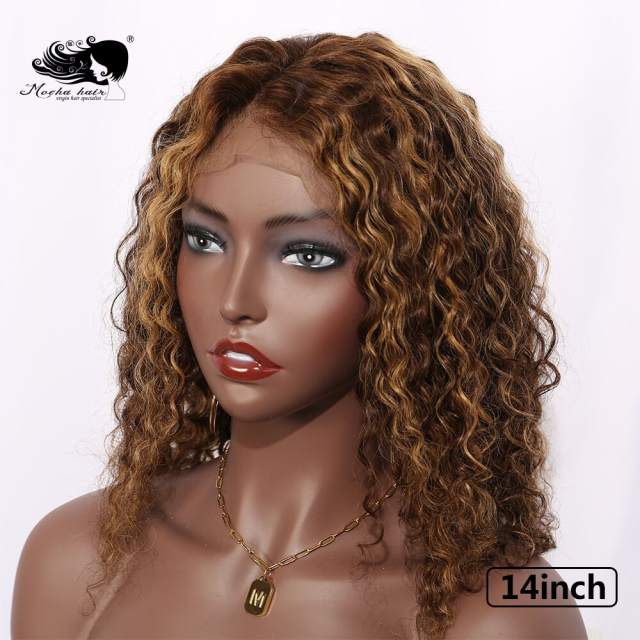 Mocha Hair  #4/27 Short Curly Lace Front Human Hair Wigs With Baby Hair Pre Plucked Remy Brazilian Lace Bob Wigs Bleached Knots