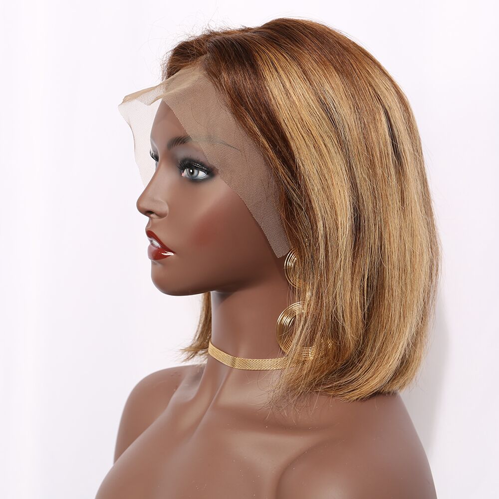Mochahair Short Bob Ombre 4/27 Color Straight Hair Lace Front  Wigs Brazilian Remy Hair Pre-Plucked Wigs Middle Ratio 8”-16"