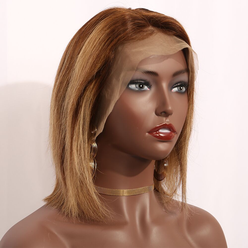 Mochahair Short Bob Ombre 4/27 Color Straight Hair Lace Front  Wigs Brazilian Remy Hair Pre-Plucked Wigs Middle Ratio 8”-16"