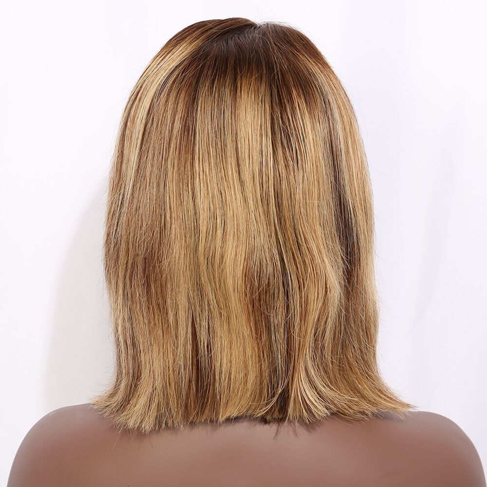 Mochahair Short Bob Ombre 4/27 Color Straight Hair Lace Front  Wigs Brazilian Remy Hair Pre-Plucked Wigs Middle Ratio 8”-16"