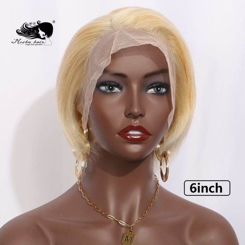 Mocha Hair 613# Blonde Lace Front Wigs Brazilian Remy  Straight Hair 6 Inch Short Human Hair Wigs For Women