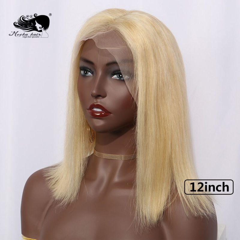 Mocha Hair Human Hair  Lace Front Wigs Pre Plucked Natural Hairline With Baby Hair #613 BoBo Straight Brazilian Remy  Hair Wigs