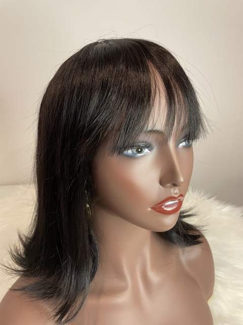 Mocha Hair Straight Bob Human Hair Wigs With Bang No Lace Full Machine Made Wigs Brazilian Remy Human Hair BoBo Wigs For Woman