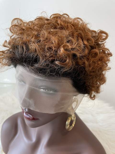Brazilian Remy Short Natural Curly Glueless Human Wigs Pixie Cut Wig Ombre Short Machine Made Human Hair Wig T30 Color