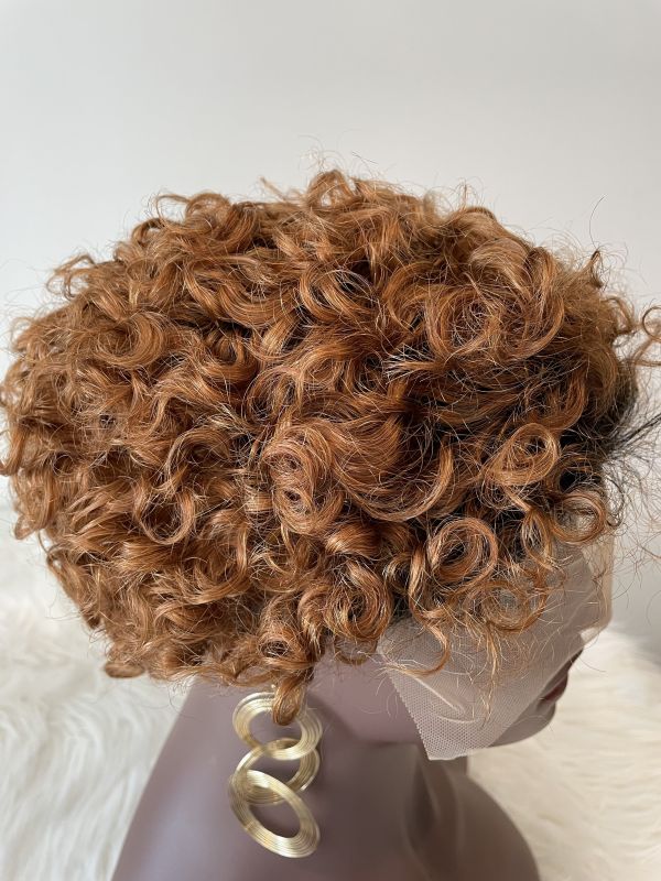 Brazilian Remy Short Natural Curly Glueless Human Wigs Pixie Cut Wig Ombre Short Machine Made Human Hair Wig T30 Color