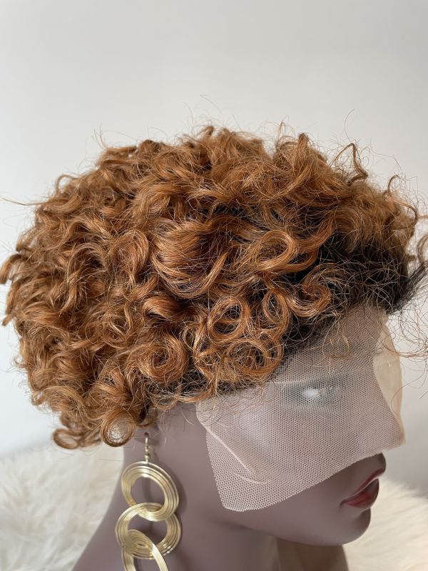 Brazilian Remy Short Natural Curly Glueless Human Wigs Pixie Cut Wig Ombre Short Machine Made Human Hair Wig T30 Color