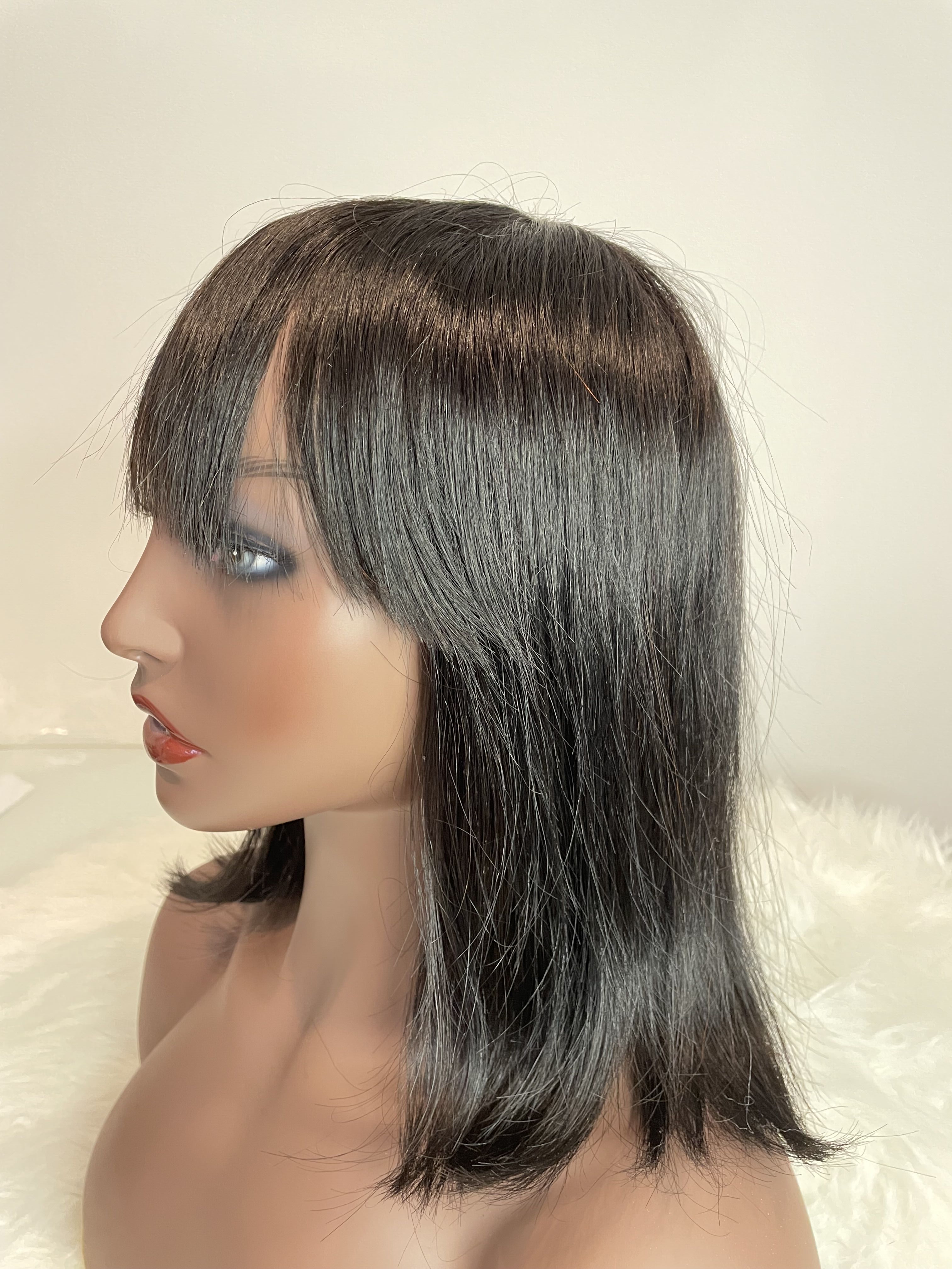 Mocha Hair Straight Bob Human Hair Wigs With Bang No Lace Full Machine Made Wigs Brazilian Remy Human Hair BoBo Wigs For Woman