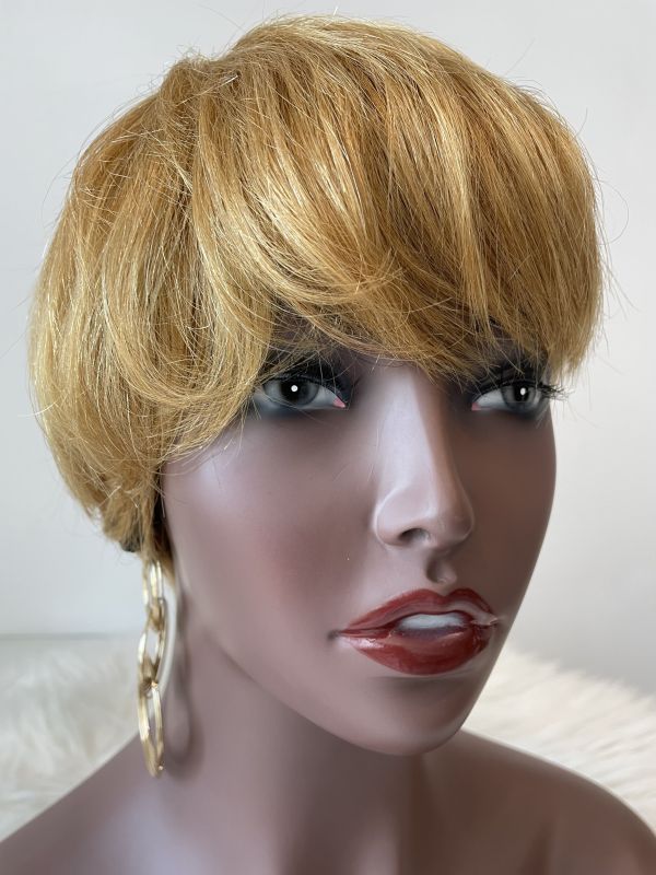 Wholesale Ombre Color Short Wigs For Women Brazilian Human Hair No Lace Front Bob Wig With Bangs Pixie Wig  Straight Hair with 27# Color