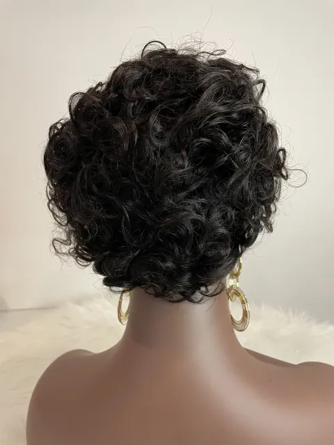 Brazilian Hair Wig Remy Short Natural Curly Glueless Human Wigs Pixie Cut Wig Ombre Short Machine Made Human Hair Wig Natural Color