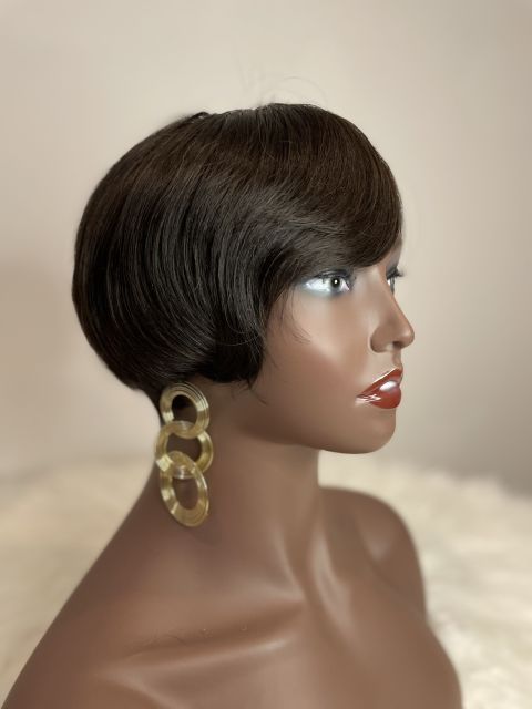 Wholesale Ombre Color Short Wigs For Women Brazilian Human Hair No Lace Front Bob Wig With Bangs Pixie Wig  Straight Hair with Natural Color