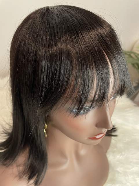 Mocha Hair Straight Bob Human Hair Wigs With Bang No Lace Full Machine Made Wigs Brazilian Remy Human Hair BoBo Wigs For Woman