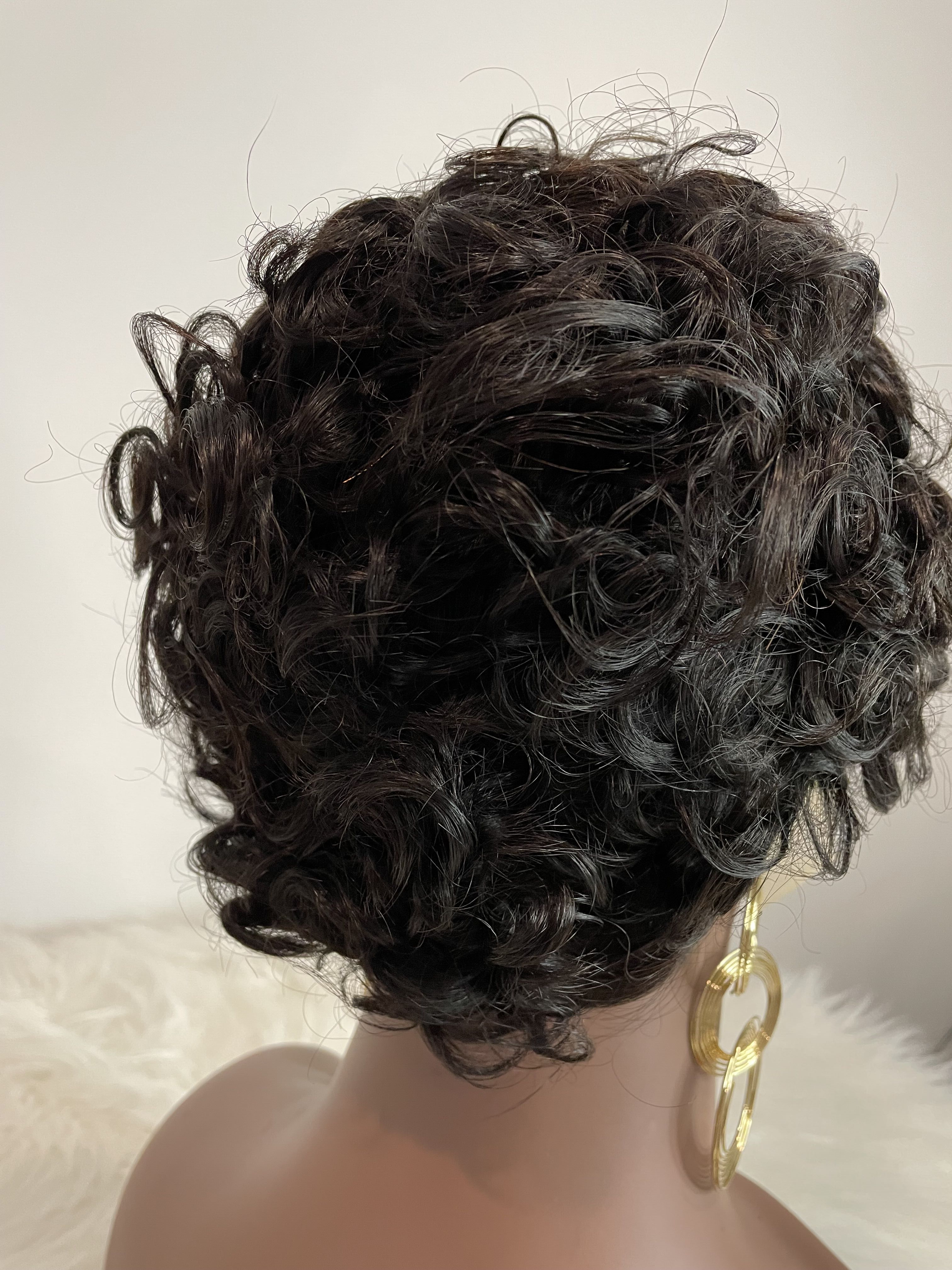 Brazilian Hair Wig Remy Short Natural Curly Glueless Human Wigs Pixie Cut Wig Ombre Short Machine Made Human Hair Wig Natural Color