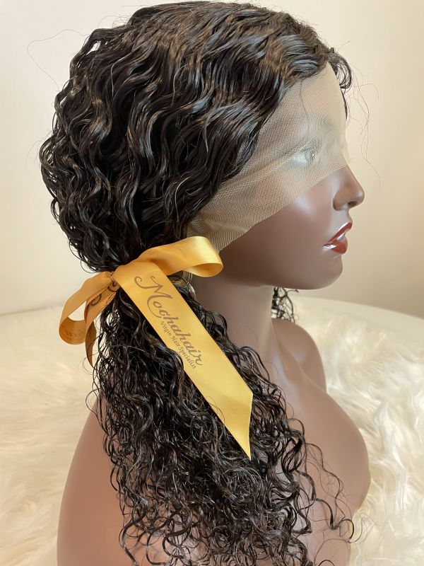 Mocha Hair Human Hair Wigs With Baby Hair T Part Lace Wig Pre Plucked Water Wave Lace Front Wig