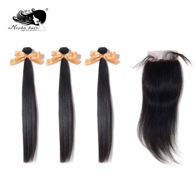 MOCHA Hair 10A  Brazilian Straight Virgin Hair 3 Bundles With One 4* 4 Lace Closure 100% Human Hair Free shipping
