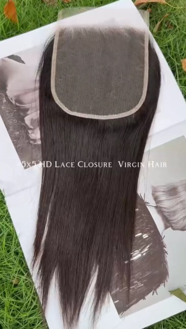 5x5 HD Transparent Lace Closure Straight Virgin Hair Unprocessed Natural Black 8-16