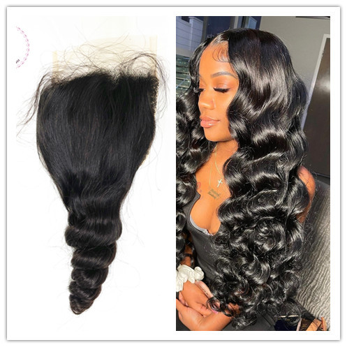 Loose wave Transparent lace Closure Top quality hair Pre-Plucked