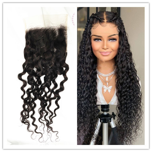 Water wave Transparent lace Closure Top quality hair Pre-Plucked
