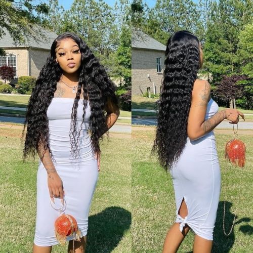 Deep wave Transparent Lace 13x4 and 13x6Frontal Wig Top quality hair Pre-Plucked lace full cuticle aligned same direction