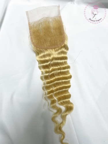 Blonde Deep wave Transparent lace Closure Top quality hair Pre-Plucked