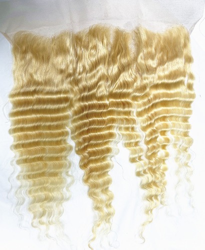 Blonde Deep wave Transparent lace Frontal Top quality hair Pre-Plucked hair line