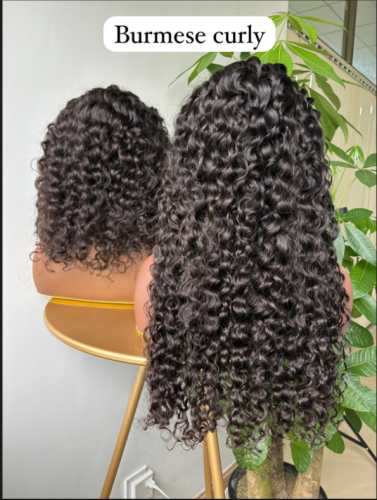 Burmese curly Transparent Lace 13x4 and 13x6 Frontal Wig Top quality hair Pre-Plucked lace full cuticle aligned same direction