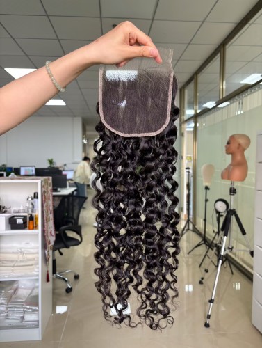 Deep wave Transparent lace Closure Top quality hair Pre-Plucked