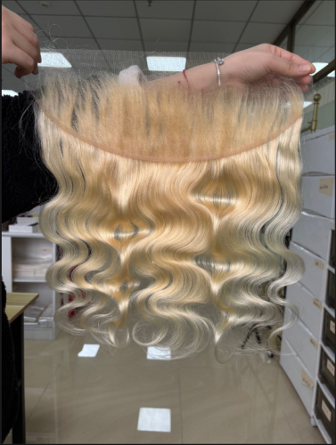 Blonde Body wave Transparent lace Frontal Top quality hair Pre-Plucked hair line