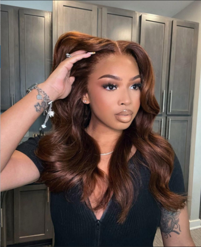 Brown color HD Lace Bouncy wave 5x5 Closure wig Top quality hair Pre-Plucked lace full cuticle aligned same direction