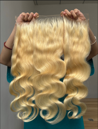 Blonde Body wave Transparent lace Closure Top quality hair Pre-Plucked