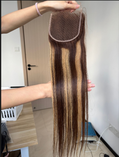 highlight color 4/27 color HD 5x5 Closure Top quality hair Pre-Plucked