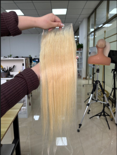 Blonde Straight Transparent lace Closure Top quality hair Pre-Plucked