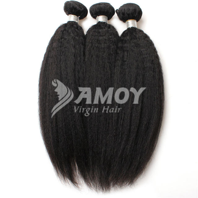 Amoy Virgin Hair 3pcs Remy Yaki Straight Natural Black Hair Bundles