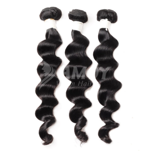 Amoy Virgin Hair 3pcs Remy Loose Deep Hair Bundles Natural Black