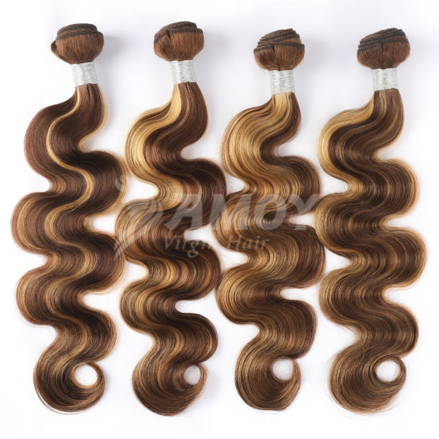 Amoy Virgin Hair 4pcs Remy P4/27-Highlight Honey Blond Body Wave Hair Bundles