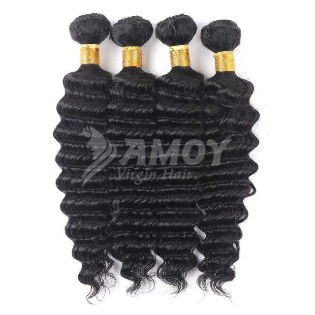 Amoy Virgin Hair 4pcs Remy Deep Wave Hair Bundles Natural Black