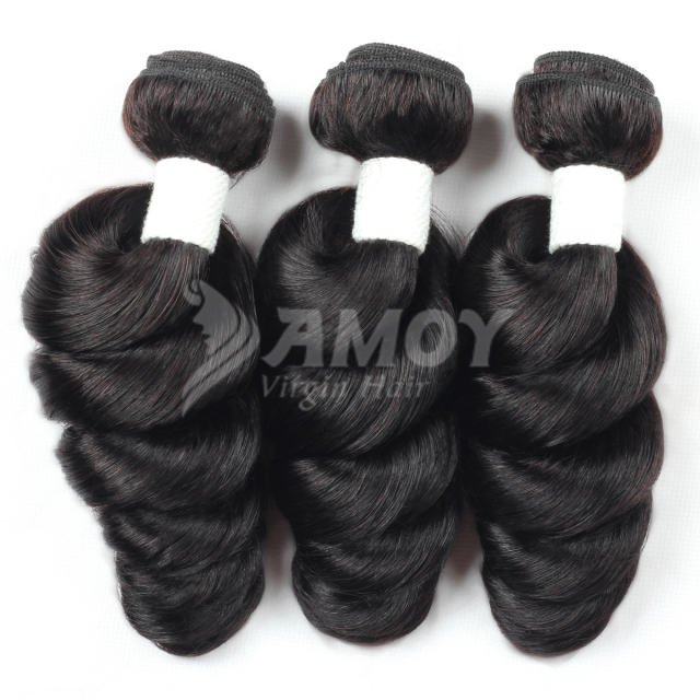 Amoy Virgin Hair 3pcs Remy Loose Wave Hair Bundles Natural Black
