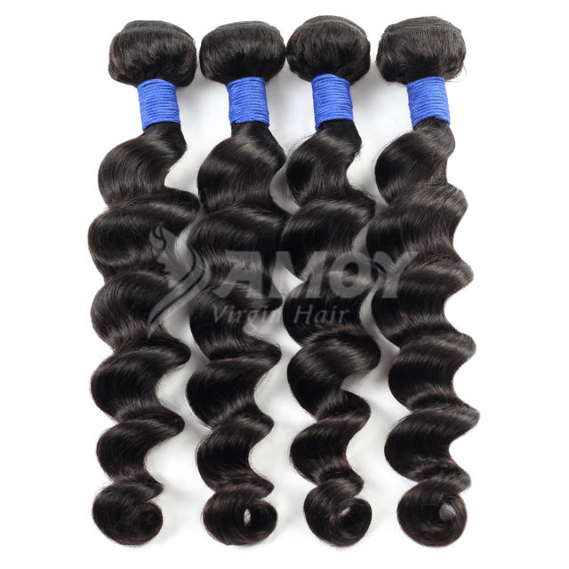 Amoy Virgin Hair 4pcs Remy Loose Deep Hair Bundles Natural Black