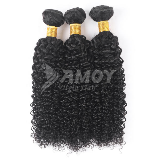 Amoy Virgin Hair 3pcs Remy Kinky Curly Hair Bundles Natural Black