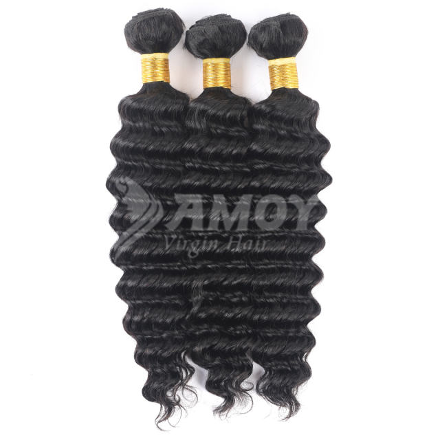 Amoy Virgin Hair 3pcs Remy Deep Wave Hair Bundles Natural Black