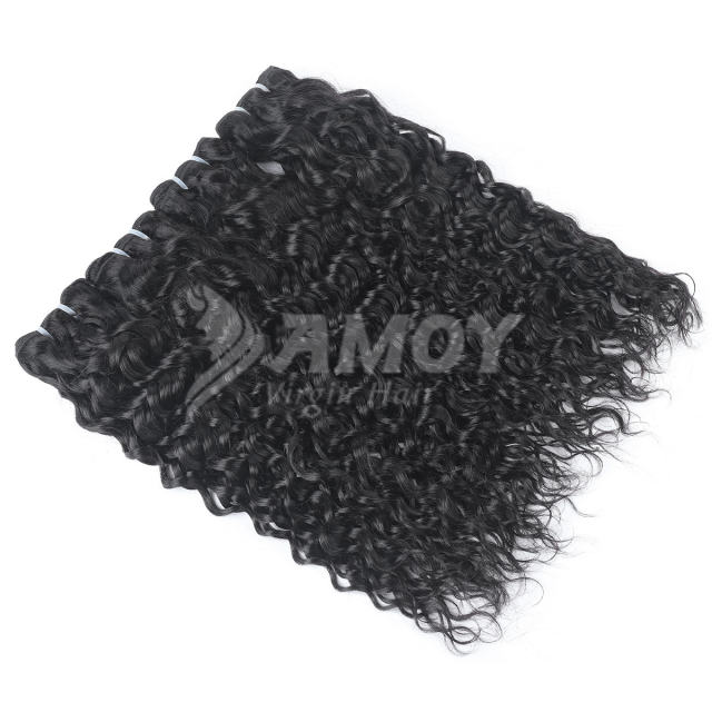 Amoy Virgin Hair 4pcs Remy Water Wave Bundles Natural Black