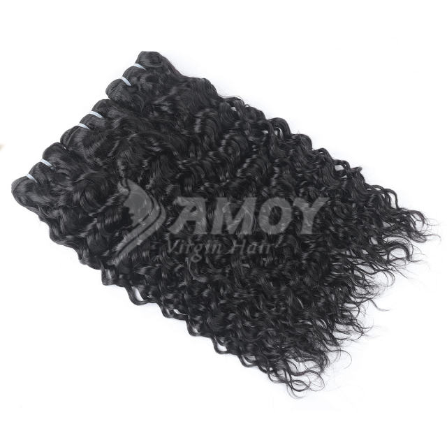 Amoy Virgin Hair 3pcs Remy Water Wave Hair Natural Black