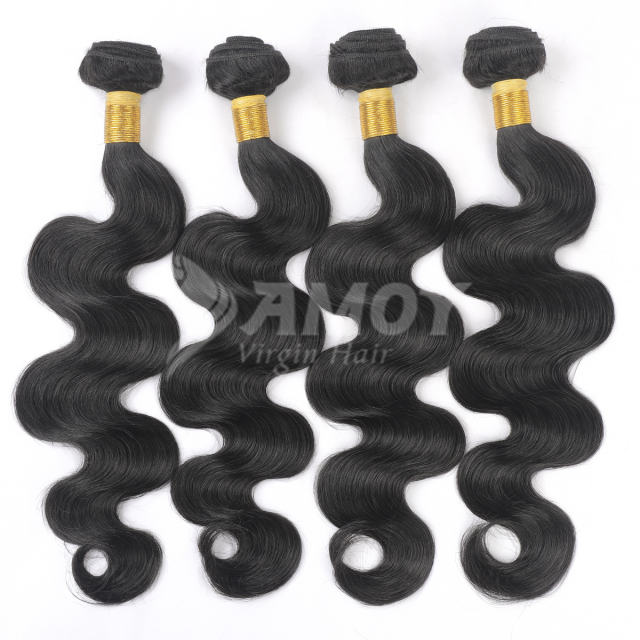 Amoy Virgin Hair 4pcs Remy Body Wave Hair Bundles Natural Black