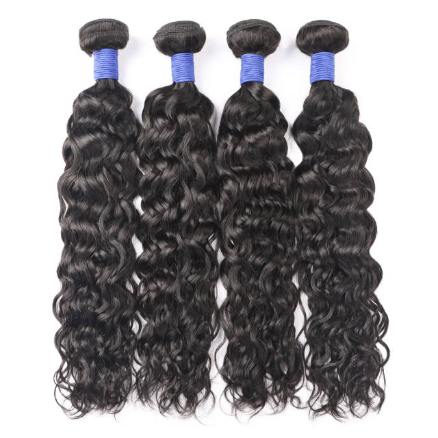 Amoy Virgin Hair 4pcs Remy Water Wave Bundles Natural Black