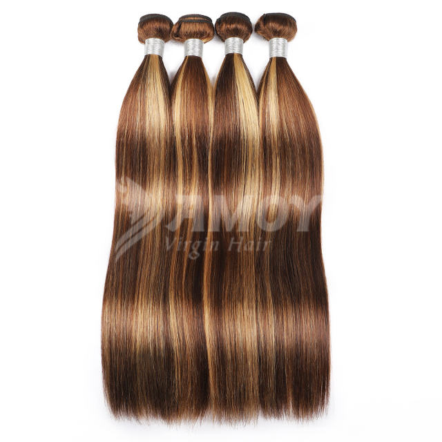 Amoy Virgin Hair 4pcs Remy P4/27-Highlight Honey Blond Straight Hair Bundles