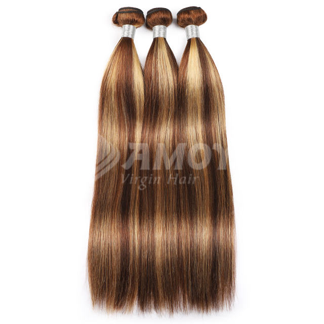 Amoy Virgin Hair 3pcs Remy P4/27-Highlight Honey Blond Straight Hair Bundles