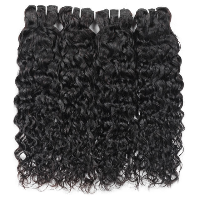 Amoy Virgin Hair 4pcs Remy Water Wave Bundles Natural Black