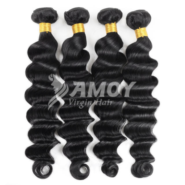 Amoy Virgin Hair 4pcs Remy Loose Deep Hair Bundles Natural Black