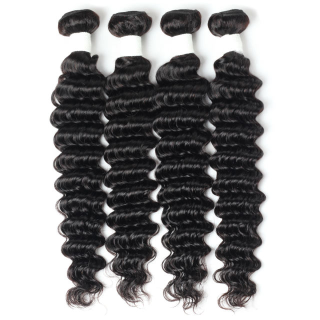 Amoy Virgin Hair 4pcs Remy Deep Wave Hair Bundles Natural Black